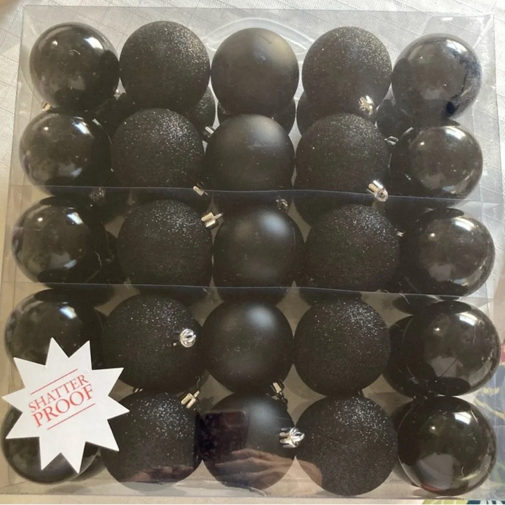 Black Shatterproof Christmas balls x50 NEW matte glitter shiny 3”